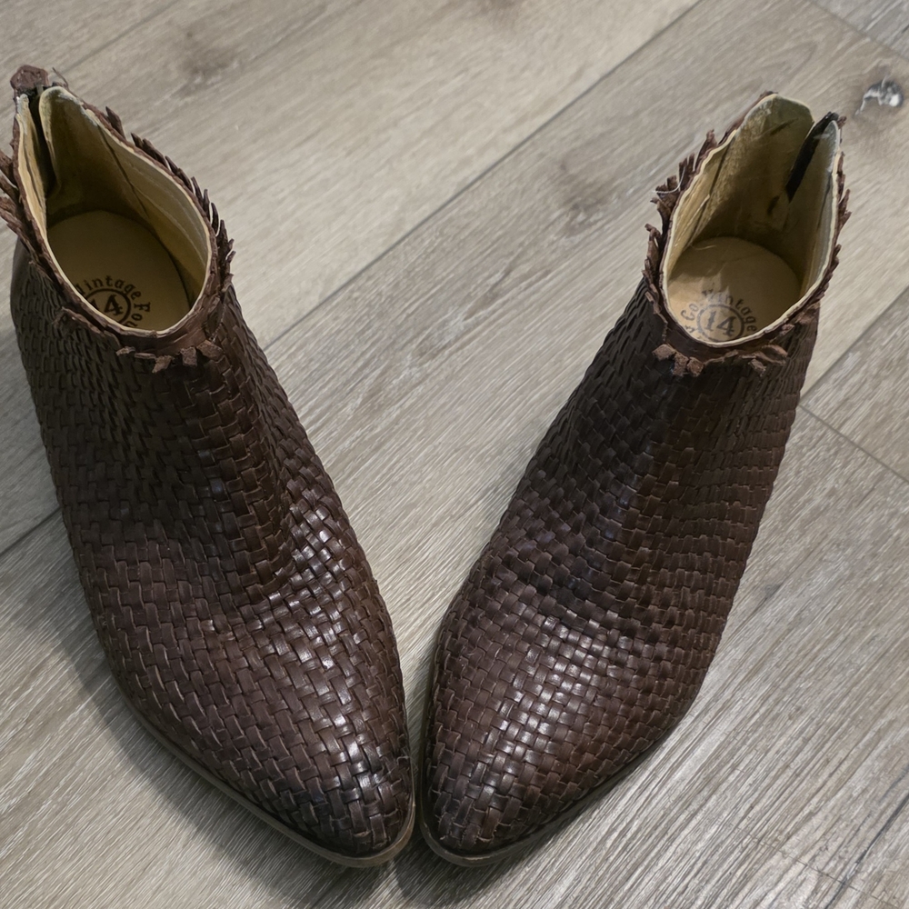 Brown Woven Ankle Boots